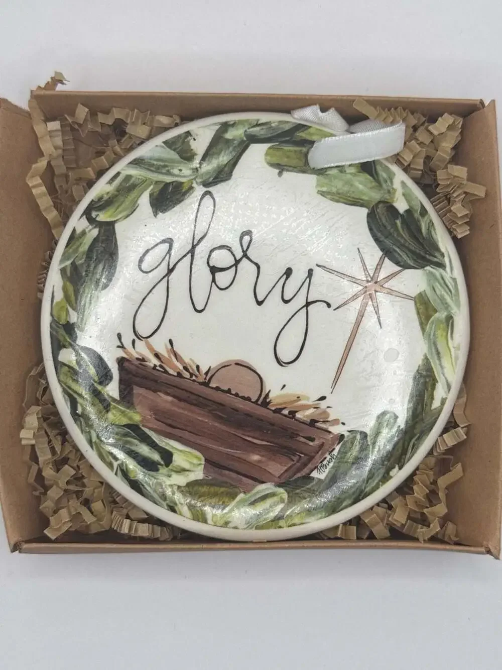 Glory Nativity Manger Ceramic Disc Christmas Ornament